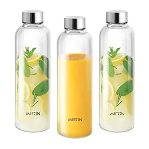 MILTON Costa 1000 Pet water bottle 1 ltr each with Stainless Steel Lid, Leak proof, BPA Free, Reusable Water bottle for fridge, Office, School, set of 3