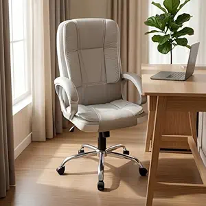 activa Ergonomic Office Chair | Leatherette Seating Chair with Adjustable Height | 3-Year Warranty | 360° Revovling Chair| Comfortable Padded Seating/Suitable for Office/Study (Venture, White & Grey)